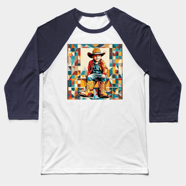 Young Cowboy Wearing His Father's Boots Baseball T-Shirt by A.i. Monster Designs